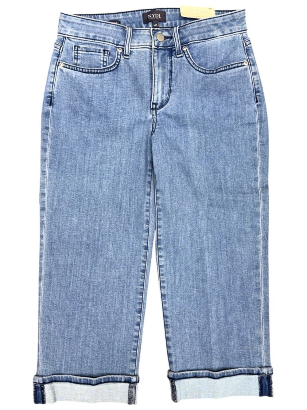 NYDJ Women's NWT Marilyn Straight Crop Cuff Jeans in "Delray" | Size 4 Petite - Picture 3 of 13